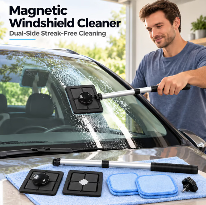 Glass Cleaner Streak - Nettoyeur de pare-brise magnétique double, nettoyeur